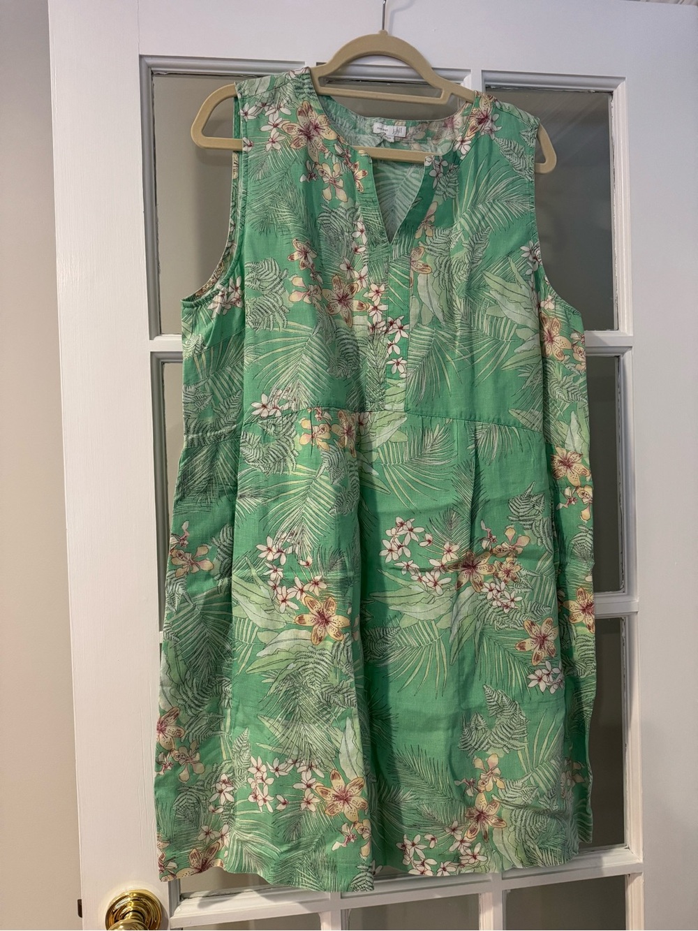 J.Jill Sleeveless Linen Green Tropical Floral Women’s Dress